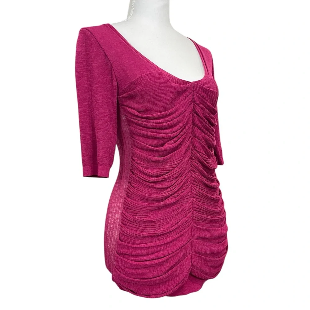 Women’s Y2K Burberry Burgundy V-Neck Ruched Longline Top Blouse / Sweater SMALL - Picture 3 of 11
